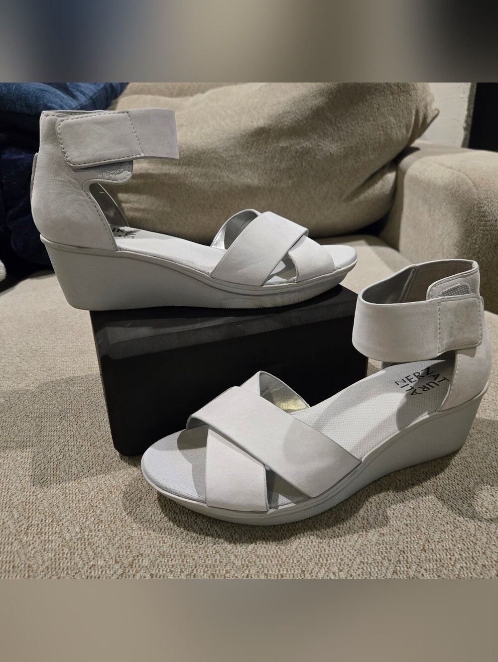 Naturalizer Riviera White Ankle-Strap Wedge Sandals
